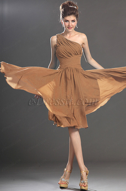 Coffee One Shoulder Cocktail Dress Party Dress