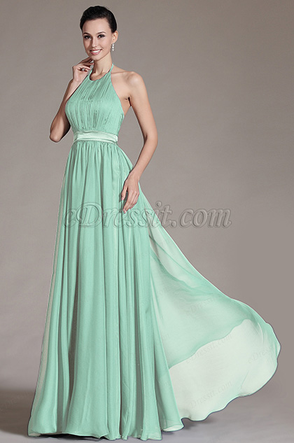 Halter Neck Mint Bridesmaid Dress Evening Dress