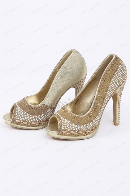 Golden Peep Toe High Heels