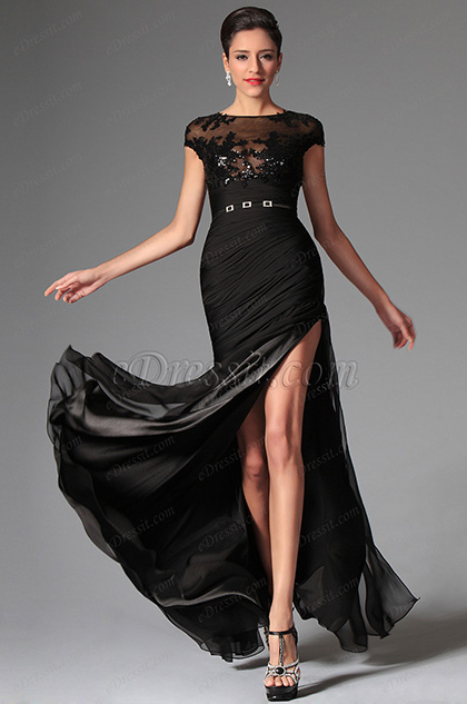 Black Sexy Cap-sleeves Evening Dress Prom Dress