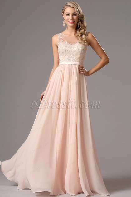 Elegant A Line Sleeveless Pink Chiffon Evening Dress