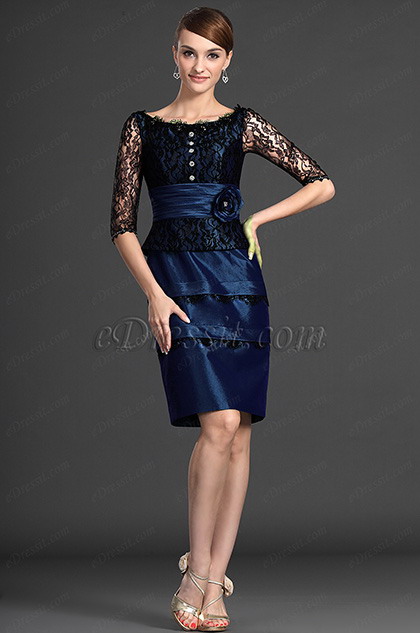 Short Sleeves Blue Mother of the Bride Dress