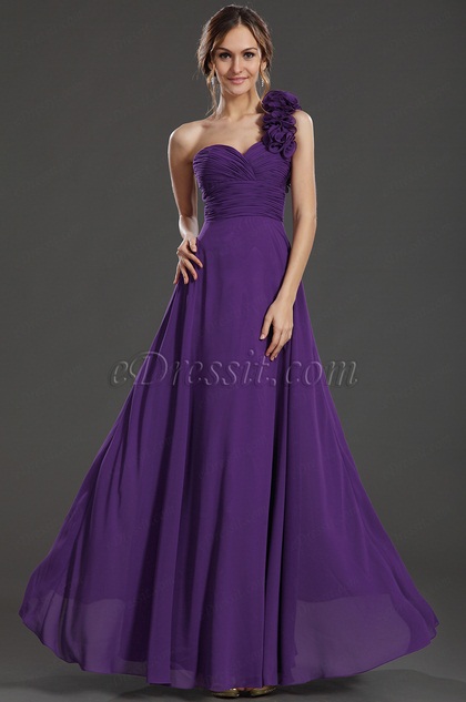 Flower One Shoulder Formal Party Dress