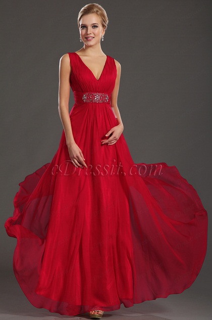 Sexy Red V-cut Formal Evening Dress