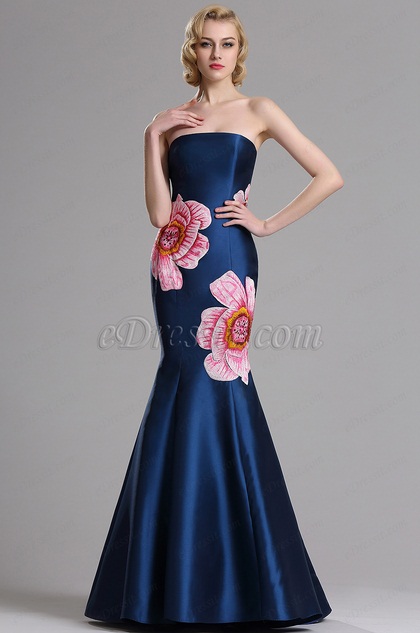 Spitzen Blau Trägerloses Prom Kleid Abendkleid