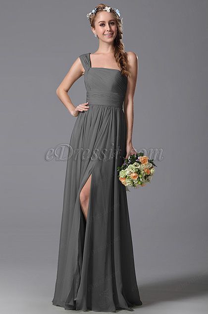 One Shoulder Slit Grey Bridesmaid Dress Evening Dress