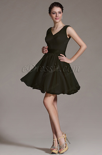 V Cut Black Cocktail Dress Party Dress