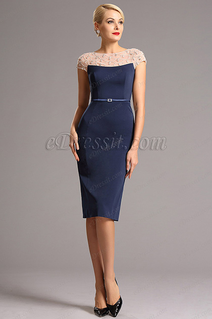 Vestido Formal Corto Azul Con Piedritas Exquisitas