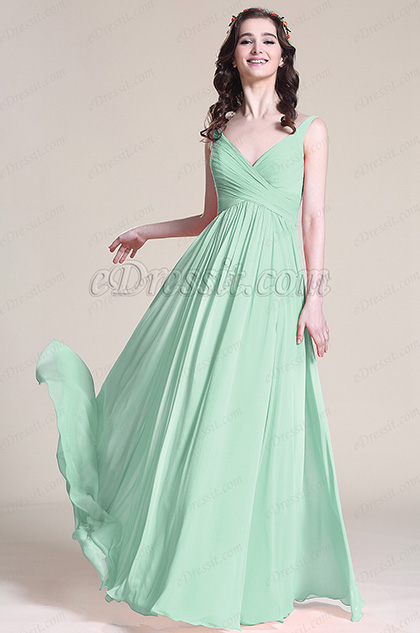 Robe demoiselle d'honneur sans manche col en V Vert Menthe