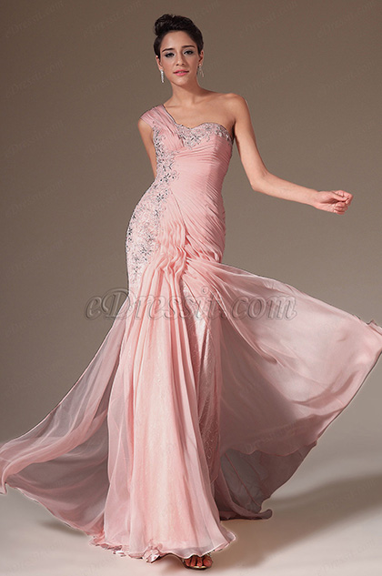 Pink Charming One Shoulder Evening Dress