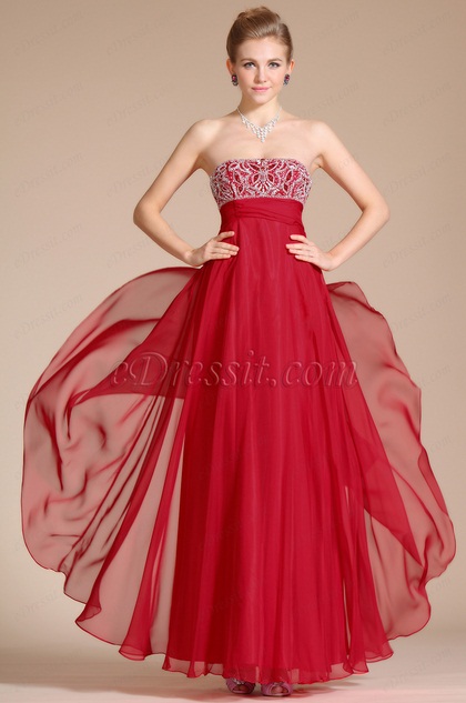 New Charming Red Strapless A-line Evening Dress