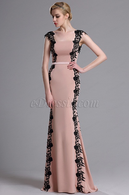 Rosy Brown Lace Applique Prom Evening Dress