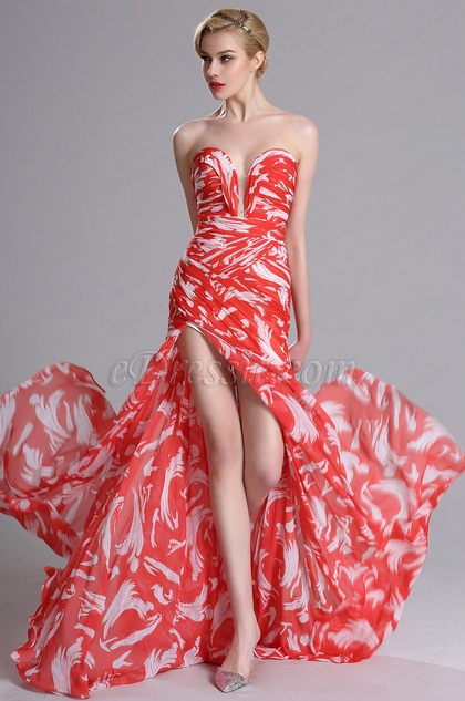 Strapless Sweetheart Printed Evening Prom Dress