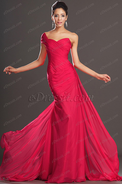 Gorgeous Red One Shoulder Evening Dress