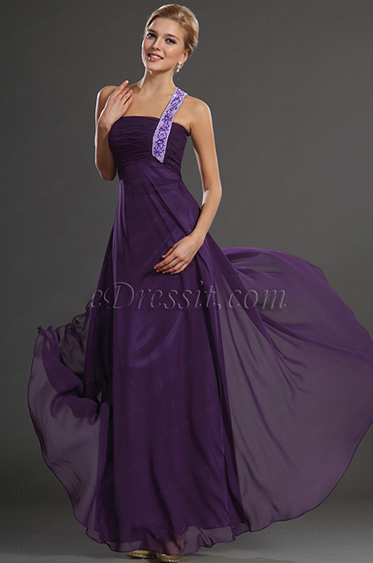 New Purple Single Shouder Prom Evening Dress Formal Gown