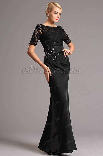 Black Sleeves Lace Mother of the Bride Dress