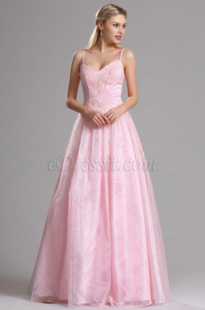 Pink Sweetheart Embroidery A-line Prom Evening Dress