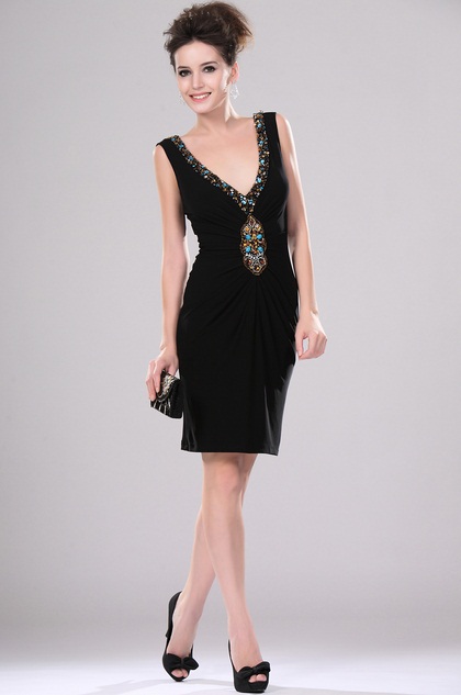 Sexy Black V-cut Beaded Cocktail Dress