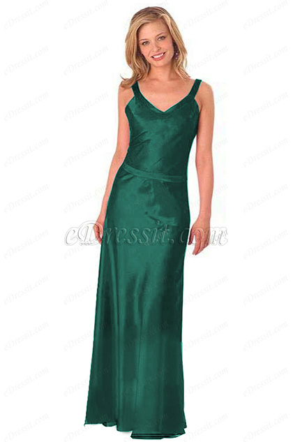 V Cut Neck Green Evening Dress Formal Dress