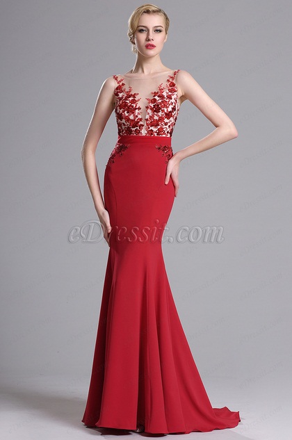 Red Sleeveless Mermaid Prom Gown Evening Dress