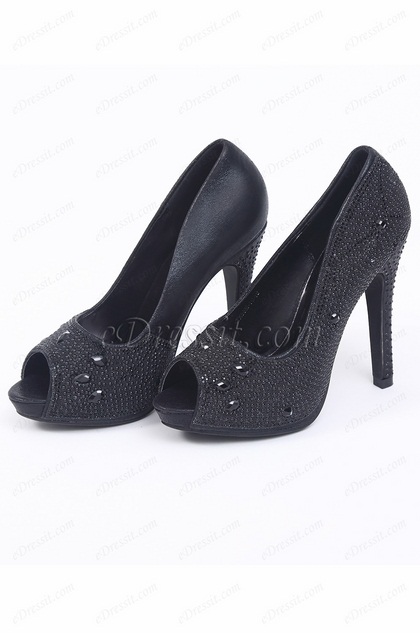 Tendance Chaussures Noires Talons Hauts Bout Ouvert