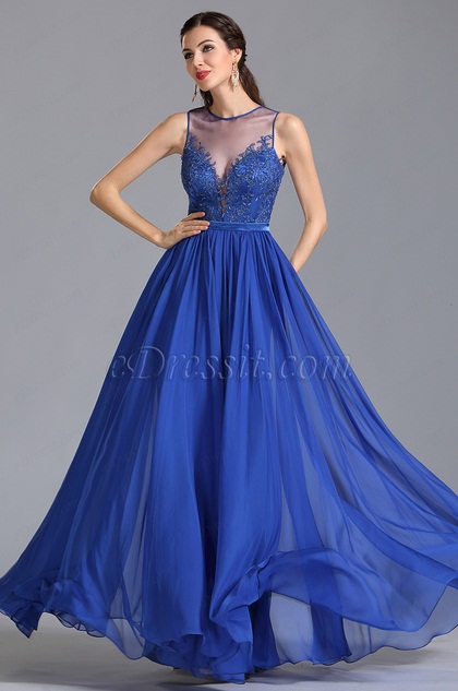 Sleeveless Blue Evening Dress Prom Dress