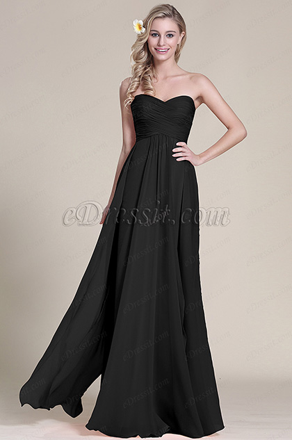 Vestido de Dama Elegante Sin Tirante Corte Corazón Negro