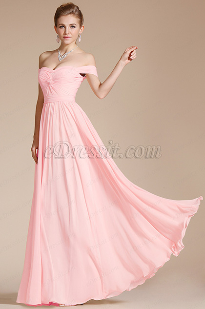 Off Shoulder Pink Evening Dress Bridesmaid Dress