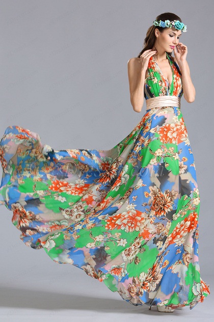 Halfter Blumenkleid Sommer Bedrucktes Kleid