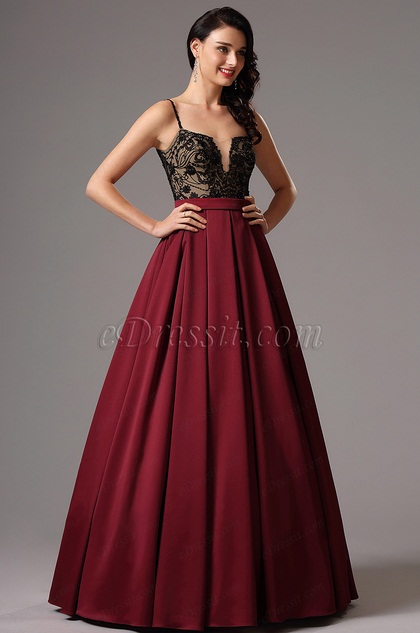 Spaghetti Straps Black Bodice Prom Ball Dress