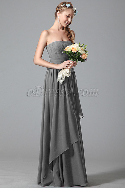 Strapless Grey Bridesmaid Dress With Asymmetric Hem