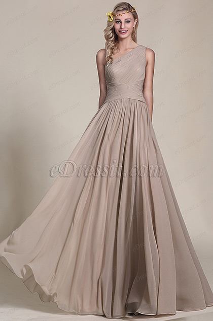 One Shoulder Grey Bridesmaid Dress Evening Dress