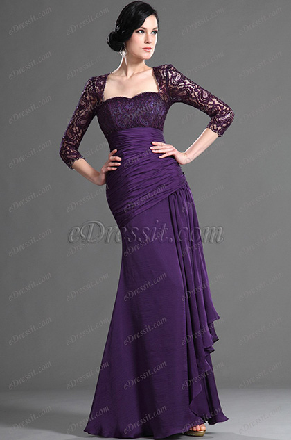 Elegant Purple Sleeves Mother of the Bride Dress