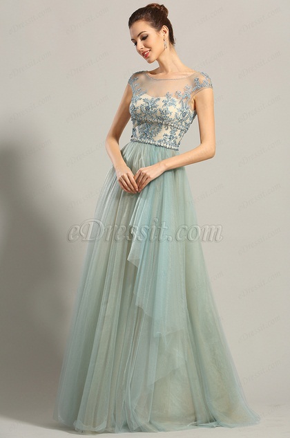 Cap Sleeves Embroidery Prom Dress Formal Dress