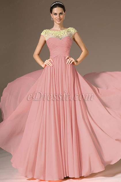 Round Neck Pink Evening Dress Prom Dress