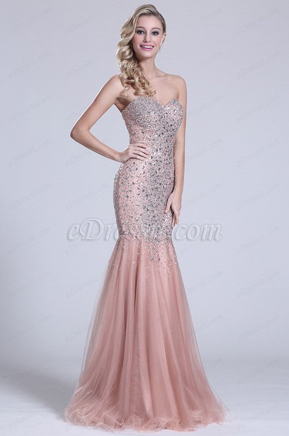 Strapless Sweetheart Beaded Prom Gown