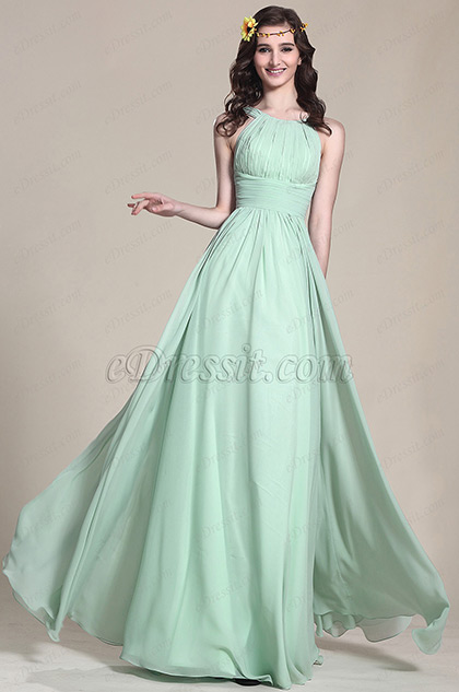 Robe demoiselle d'honneur vert menthe sans manches