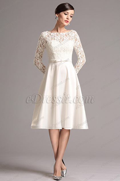 Robe de cocktail blanche dentelle col bateau