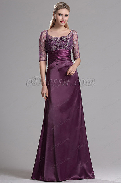 Half Sleeves Mother of the Bride Dress with Lace Bodice