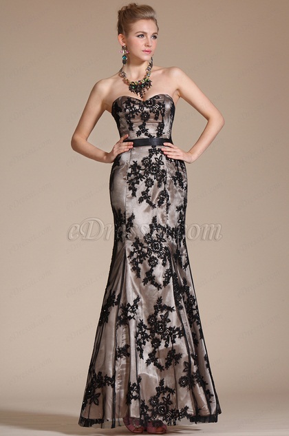 Black Lace Sweetheart Mermaid Prom Gown