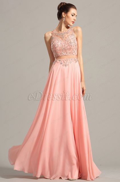 Gorgeous Sleeveless Beaded Bodice Pink Prom Dress