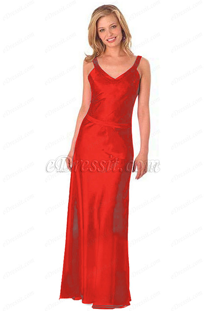 V Cut Red Formal Dress Evening Dress