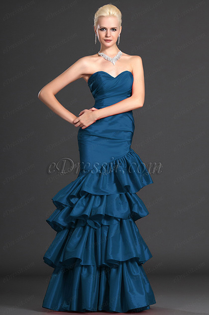 Strapless Sweerheart Blue Evening Gown