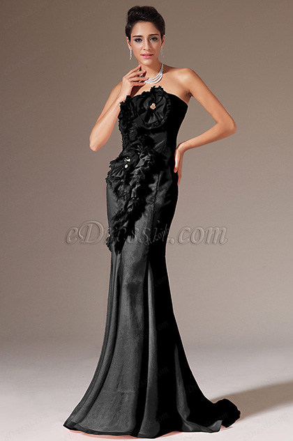 Strapless Black  Mermaid Prom Ball Gown