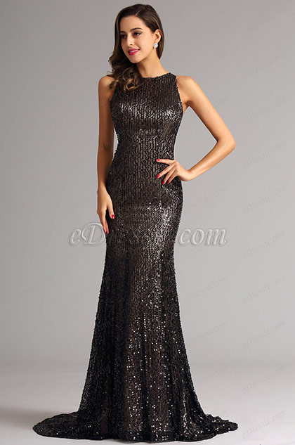 Graceful Long Sequin Coffee Formal Dress Evening Gown