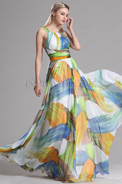 Halter Neck Printed BOHO Vacation Formal Dress