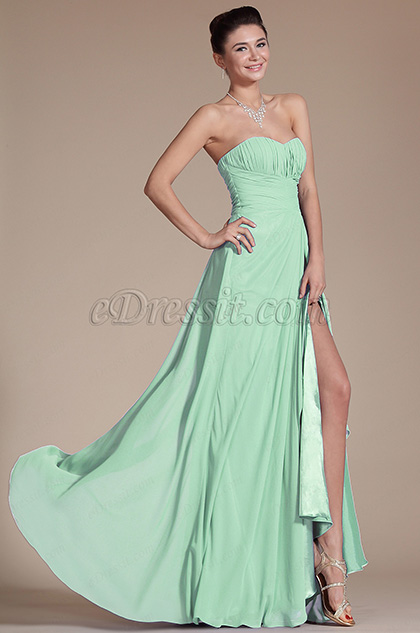 Strapless Sweetheart Slit Mint Bridesmaid Dress Formal Dress