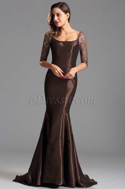 Stunning Grey Half Sleeves Evening Dress Formal Gown