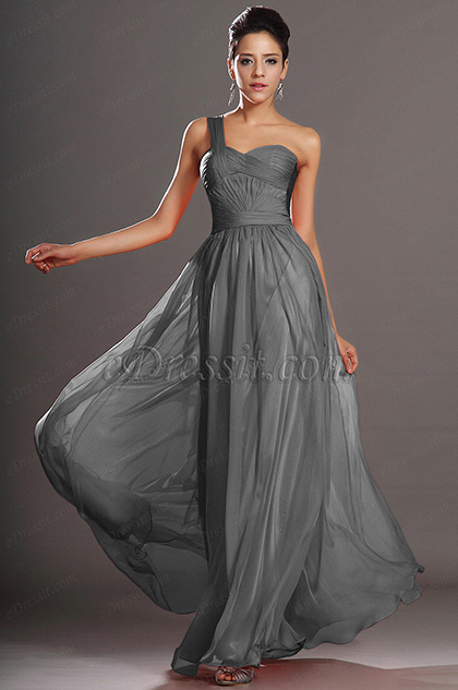 Elegant One Shoulder Grey Evening Dress Prom Dress