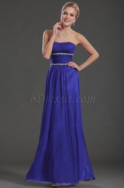 Blue Strapless Long Evening Dress